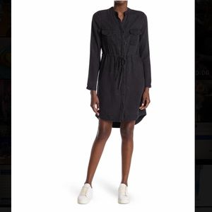 NWT: FOR THE REPUBLIC Long Sleeve Split Neck Button Down Dress, Black